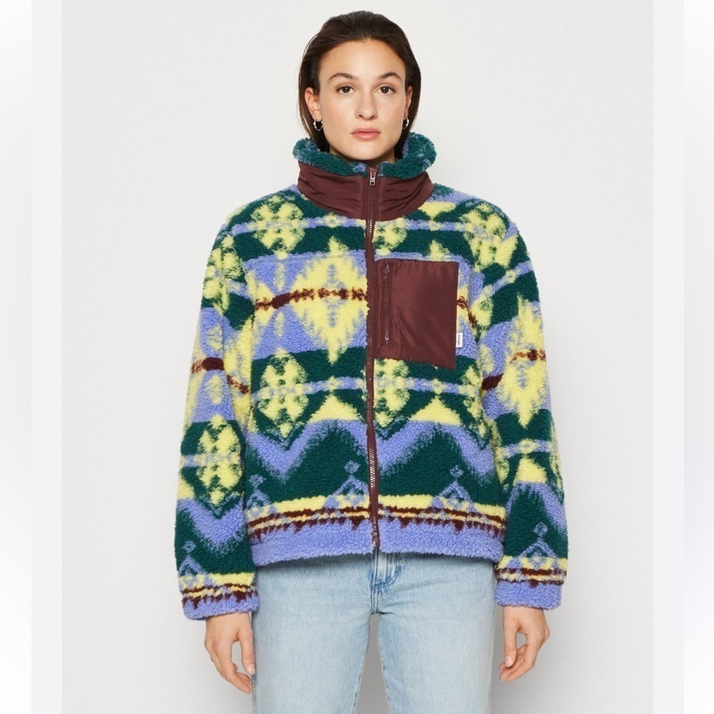 Wrangler Multi Colored Tribal Boho Southern Western Sherpa Fleece Zip Jacket NWT - Picture 10 of 16